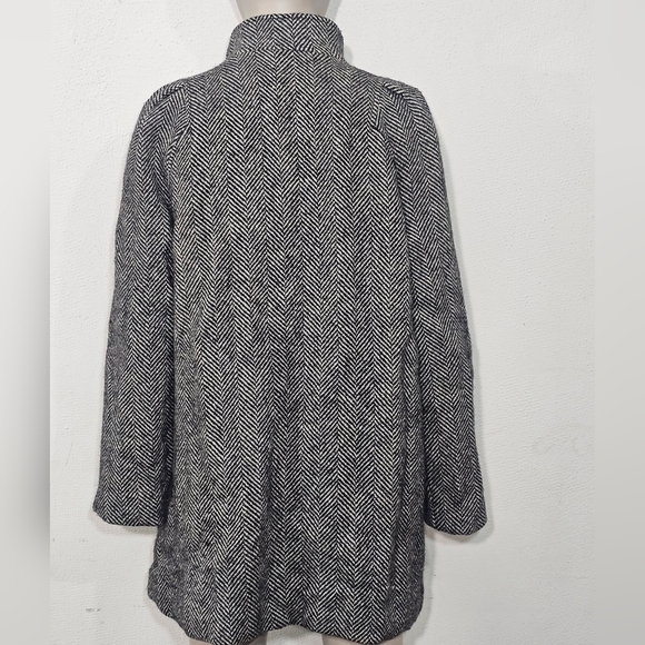 Herringbone Coat Blazer Black and White Pure Wool Button Size 9/10 (Medium) - Picture 2 of 14